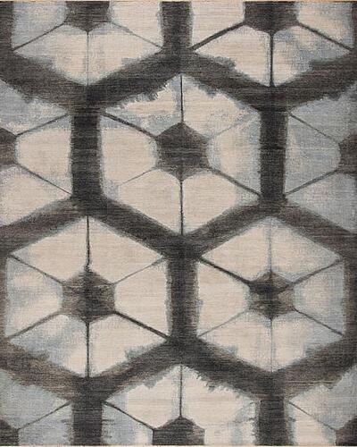 156412 Shibori <br> Oga Ivory-Grey 10.0 X 14.3